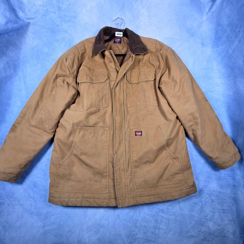 Wrangler Workwear Mens XL Brown Canvas Barn Coat Quilted Lined Corduroy Collar
